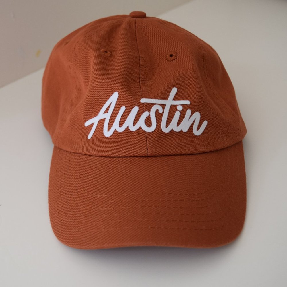 AUSTIN Script Spell Out Hat Cap Frankie Jean Lettered Cotton Strap-back H28